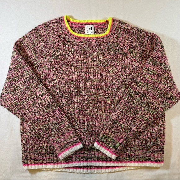 John + Jenn Sweaters - John + Jenn Pink and Green Neon Chunky Knit Cropped Sweater